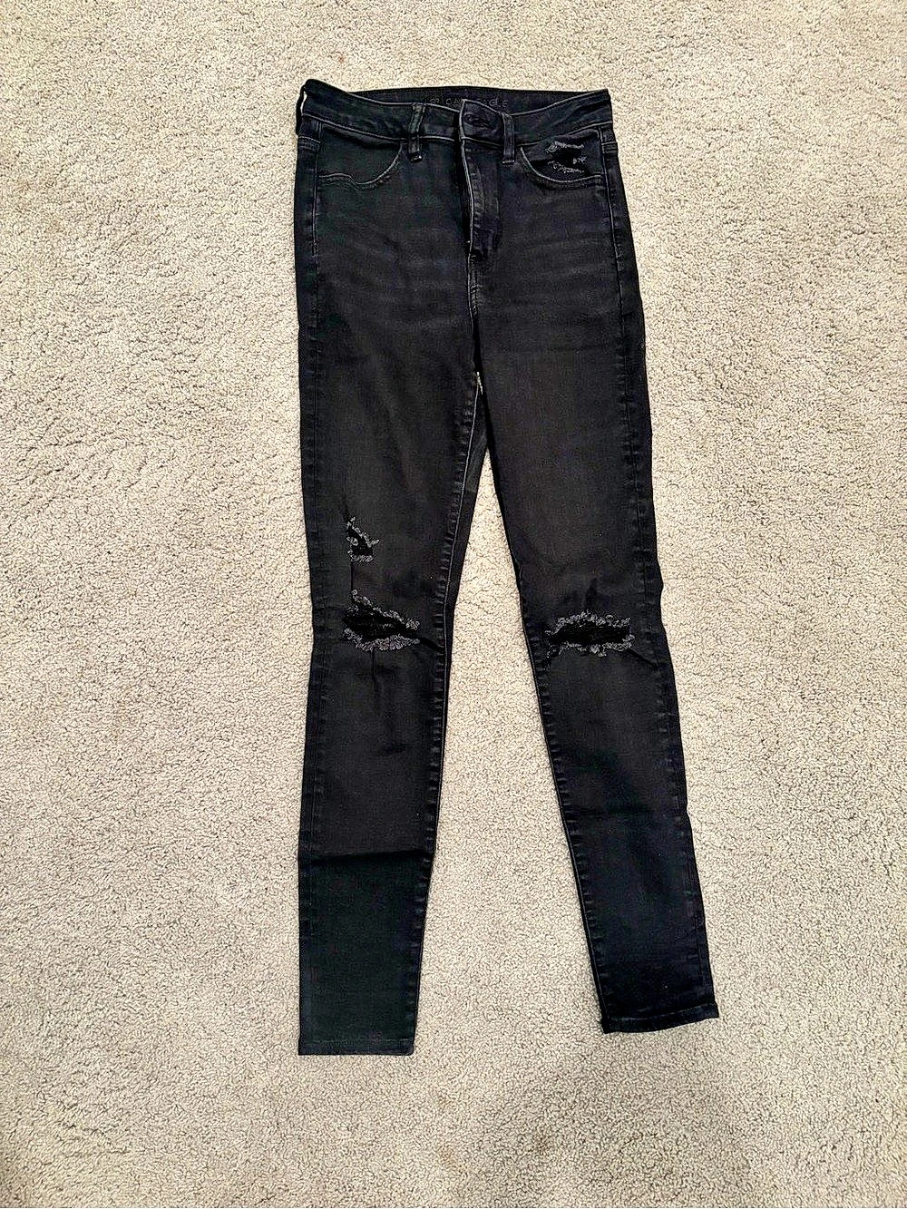 American Eagle AE High-Waisted Ripped Jegging Black Skinny Jeans